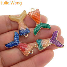 Julie Wang 5PCS Enamel Mermaid Tail Charms Mixed Colors Gold Tone Bracelet Necklace Alloy Pendant Jewelry Making Accessory 2024 - buy cheap