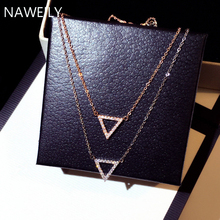 Женское короткое ключичное ожерелье NAWEILY, простое ожерелье с треугольником стразами, подвеска цвета розового золота, серебристого цвета, ювелирные изделия для подарка 2024 - купить недорого