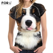 FORUDESIGNS-camisetas de diseño divertido para mujer, blusas Kawaii en 3D con estampado de perro de montaña Bernal, camisetas cortas Harajuku 2024 - compra barato