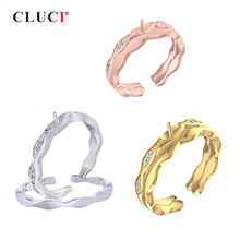CLUCI-Conjunto de anillos de plata de ley 925 para mujer, anillo de perlas ajustable, montaje de plata 925, anillos de novia abiertos, joyería SR2220SB 2024 - compra barato
