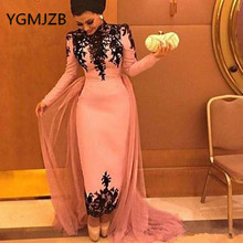 Robe De Soiree 2019 Elegant Muslim Evening Dresses Sheath Long Sleeves Appliques Lace Saudi Arabic Women Formal Prom Party Dress 2024 - buy cheap