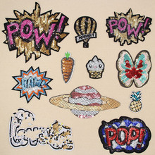 Free shipping 10 pcs POP BAM sequins embroidered Iron On Patches hat shoe decor garment repair Appliques accessory diy 2024 - buy cheap