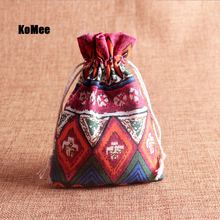 10pcs 10x14cm (3.9" x5.5") Red pattern Linen Cotton Bag Bracelets Jewelry Packaging Bags Christmas Drawstring Jewelry Pouches 2024 - buy cheap