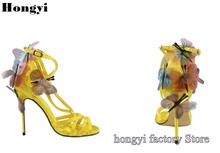 Summer Fashion Design Silk Satin Cross Straps Embroidery Design Butterfly High Heel Sandals Women Plus size 35-42 2024 - buy cheap