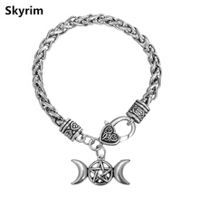 Skyrim Triple Moon Goddess Pendant Pentagram Pentacle Protection Antique Star Thick Chain Bracelet Vintage Jewelry Accessories 2024 - buy cheap