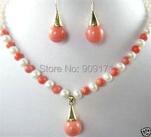Juego de collares de perla que blanca, joyería de 7-8MM, CORAL Rosa, Envío Gratis 2024 - compra barato