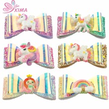 XIMA 2Pieces 2.3inch Gradient Color Bow Unicorn Hair Clip PVC Bows Hairgrips Girls Hair Accessories for Party 2024 - buy cheap