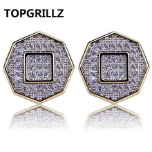TOPGRILLZ Hip Hop Gold Color Iced Out Cubic Zircon Geometric Stud Earrings Men Women Trend Jewelry Gifts With Screw Back Buckle 2024 - buy cheap