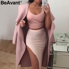 BeAvant Ruffled warm wool coat women Turndown collar pink long coat autumn overcoat Female sash black winter coat outwear 2018 2024 - buy cheap