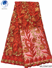 Hermosa tela de encaje bordado, telas africanas de encaje nigeriano de alta calidad, rojo y dorado, 5 yardas/lote ML35N72 2024 - compra barato