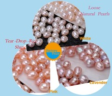 Perlas de arroz AAATear de 7 a 8mm, perlas naturales de agua dulce, perlas blancas/rosas/lavanda holgada de forma ovalada, 3 uds./lote 2024 - compra barato