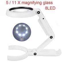 5/11X Magnifying Glass Dual Use Table Lamp Super Bright Stand Non Slip Repair Hand Held 8 LED Simple Authenticate Jewelry Home 2024 - buy cheap