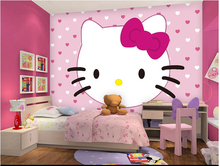 Papel tapiz personalizado para niños, papel tapiz DE vinilo con dibujos DE gato rosa para habitación DE niños, sofá, pared DE TV 2024 - compra barato