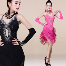 Sexy Ladies Girls Rhinestone Fringe Tassel Latin Skirt Women Performance Ballroom Tango Latin Salsa Dance Dress 2024 - buy cheap