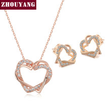 ZHOUYANG высокое качество ZYS007 розовое золото цвет Элегантные Сердца Свадебные ювелирные изделия ожерелье серьги набор сделан с австрийскими кристаллами 2024 - купить недорого