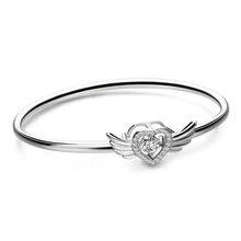 Pingente de prata com asas de anjo, pulseira de prata esterlina 100% para mulheres, com zircônia brilhante, coração, prata 925 2024 - compre barato