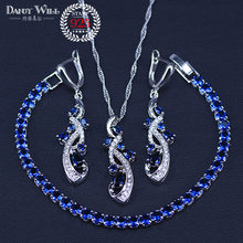 4 pçs azul zircônia cúbica prata cor conjuntos de jóias para mulheres pulseiras colar pingente brincos conjuntos bonito presente 2024 - compre barato