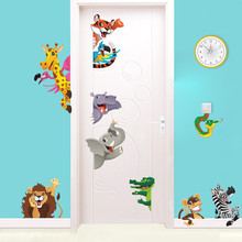 3d Cartoon Animals Door Stickers For Kids Room Bedroom Home Mural Art Diy Safari Wall Decal Lion Elephant Zebra Decoration 2024 - buy cheap