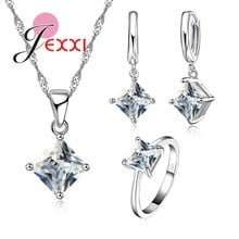 Colgante de cristal CZ elegante para mujer, collar, pendientes, anillo, conjunto de joyas de plata de ley 925, 3 uds., precio de fábrica 2024 - compra barato