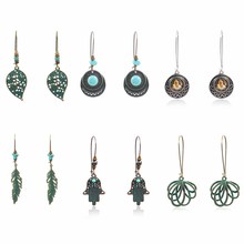 YGLCJ Bohemian Earrings Statement Jewelry Exaggerated Vintage Green Metal Drop Earrings Ms. Boho Flower Tassel Earrings 2024 - buy cheap