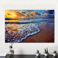 AAVV-pintura de paisaje marino para decoración del hogar, lienzo artístico para sala de estar, puesta de sol, playa, arena, costa del Océano, sin marco 2024 - compra barato