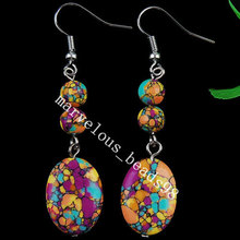 Free Shipping Beautiful  Multicolor Howlite Beads Earrings Pair C1761 2024 - buy cheap