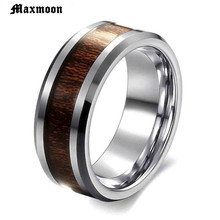 Maxmoon Men Ring Creative Wide Band Wood Titanium Steel Rings for Women Wedding Jewelry bague anillos hombre madera anel 2024 - buy cheap