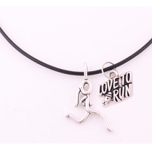 New Arrival Antique Sliver plated RUNNING WOMAN and LOVE TO RUN pendant necklace rope chain 2024 - buy cheap