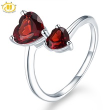 Hutang Gemstone Jewelry Natural Garnet Solid 925 Sterling Silver Heart Ring Fine Fashion Jewelry Double LOVE For Women's Gift 2024 - buy cheap
