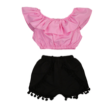 2PCS Kids Baby Girl Clothes Sets Summer Off Shoulder Crop Top T-Shirts Shorts Clothing Girls New Outfit 2024 - buy cheap