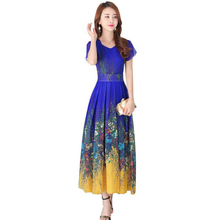 2018 Summer New Print slim Chiffon Dress Female Temperament Short sleeve Bohemia Long Dresses Plus Size Women Clothing Fashion 2024 - buy cheap