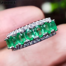 Zhhiry real natural verde esmeralda anéis genuíno sólido 925 prata esterlina para a mulher pedra preciosa anel de jóias finas 2024 - compre barato