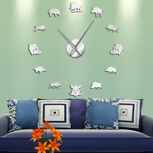 Sus Scrofa Wild Boar Figures Wall Art Mirror Stickers DIY Giant Wall Clock Wild Pig Large Hanging Clock Wall Watch Hunter Gifts 2024 - buy cheap