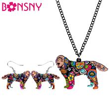 Bonsny Acrylic Jewelry Set Newfoundland Dog Necklace Earrings Choker Collar Fashion Pendant For Women Girl Gift Decoration NE+EA 2024 - buy cheap