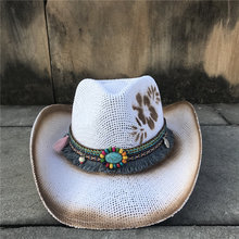 Chapéu de vaqueiro ocidental, feminino, palha, vazada, elegante, flor, praia, verão, chapéu, fascinator, chapéu de menina, chapéu de sol, 100% 2024 - compre barato