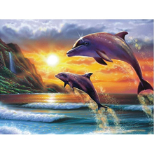 Iconscenic-pintura de diamantes cuadrados, Kits de punto de cruz, patrón de delfines, diamantes de imitación, pintura de pared 2024 - compra barato