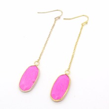 100-Unique 1 Pair Gold Color Rose Red Turquoises Oval Shape Section Drop Earrings With Long Chain Elegant Women's Earring 2024 - buy cheap