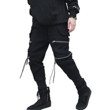 Calça esportiva masculina, calça de hip hop para corrida, com zíper preto, de algodão, casual, justa, envio direto l2x57, 2019 2024 - compre barato