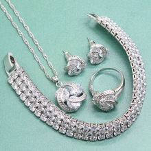 Valentine's Day Jewelry Silver 925 Jewelry Set For Women White Crystal Engagement Ring Set Pendant Necklace Chain Bracelet 2024 - buy cheap