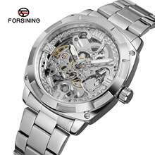 Forsining-reloj mecánico automático para hombre, de lujo, diseño de acero dorado completo, manecillas luminosas, esqueleto, Retro 2024 - compra barato