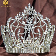 Diadema de pelo Tiara de 7 ", corona de oro redonda completa, Diamante de imitación transparente austriaco, boda, novia, Miss Pageant, disfraz de fiesta 2024 - compra barato