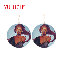 Yuluch 2018 brincos pingentes redondos de madeira natural, pintados bonitos femininos, joias para novo design, presentes pop 2024 - compre barato