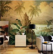 Papel de parede arte personalizada 3d, mural de parede estilo europeu retrô, pintura a óleo de paisagem, tropical, floresta tropical, banana, árvore de coco 2024 - compre barato