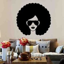 Fashion Afro Girls Wall Sticker Beautiful Lady With Sunglass Vinyl Wall Decals Removable Beauty Salon Interior Decoration AJ680 2024 - buy cheap