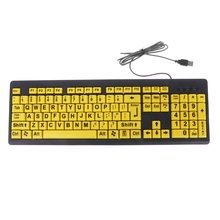 Gran letra negra impresa botón amarillo USB teclado con cable para ancianos y baja visión 2024 - compra barato