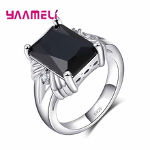 Elegant Mysterious Black Square Crystal Ring For Women Anniversary Jewelry 925 Sterling Silver Cubic Zirconia 2024 - buy cheap