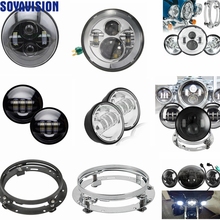 7" Motor Led Headlight Mounting Ring Bracket 7" LED Hi/Lo Beam Head Light + 4.5" Auxiliary Fog Spot Lamps Chrome For Harley 2024 - buy cheap