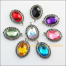 New 16Pcs Mixed Retro Tibetan Silver Acrylic Plastic Oval Charms Pendants 16x23mm 2024 - buy cheap