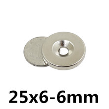 1 pcs 25x6mm Hole: 6mm super Strong Rodada Rare Earth Neodímio Escareados Ring Magnets N35 25*6-6 2024 - compre barato