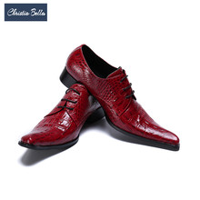 Christia Bella Fashion Snake Pattern Formal Men Oxford Shoes Lace Up Party Dress Shoes Genuine Leather Business Derby Shoes Red 2024 - buy cheap